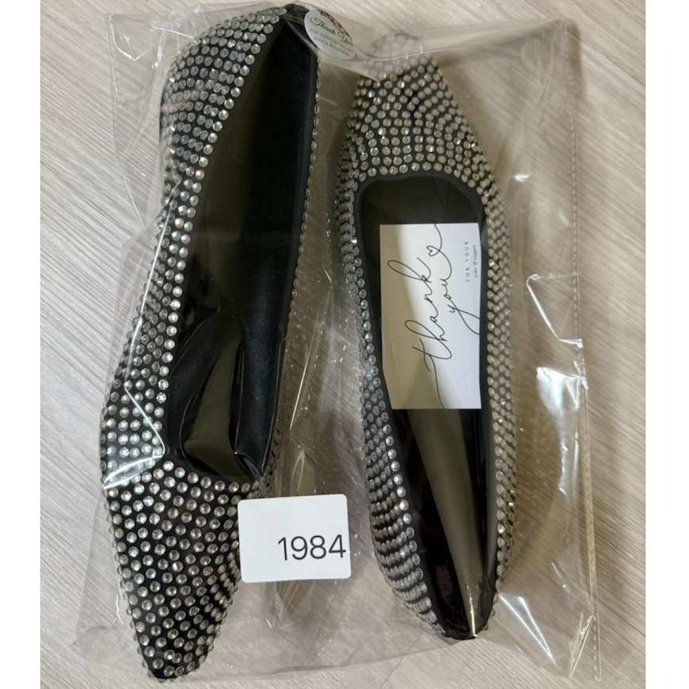ZARA Studded Ballet Flats Womens US 7 Black Rhinestone Slip On Shoes - Picture 11 of 11